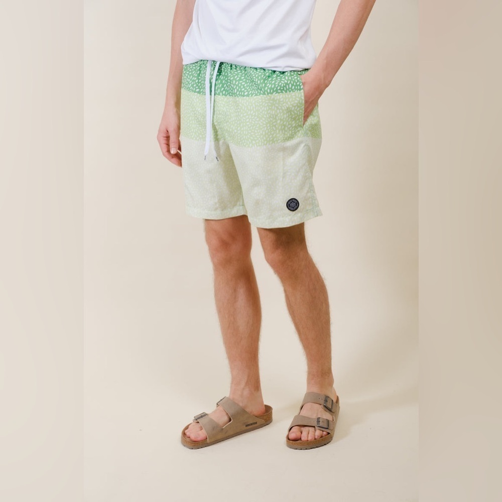 7" Spotted Stripes Swim Short, Green Swim Shorts,Men’s 2‎ pocket shorts,SZ M